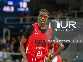 Players are in action during the Liga Endesa 2024-2025 match between Morabanc Andorra and UCAM Murcia at Poliesportiu d'Andorra in Andorra L...