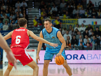 Players are in action during the Liga Endesa 2024-2025 match between Morabanc Andorra and UCAM Murcia at Poliesportiu d'Andorra in Andorra L...