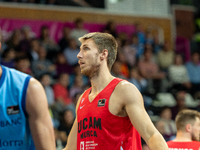 Players are in action during the Liga Endesa 2024-2025 match between Morabanc Andorra and UCAM Murcia at Poliesportiu d'Andorra in Andorra L...