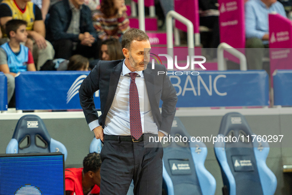 Players are in action during the Liga Endesa 2024-2025 match between Morabanc Andorra and UCAM Murcia at Poliesportiu d'Andorra in Andorra L...