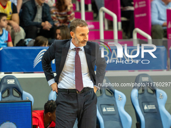 Players are in action during the Liga Endesa 2024-2025 match between Morabanc Andorra and UCAM Murcia at Poliesportiu d'Andorra in Andorra L...