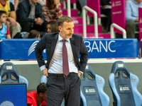 Players are in action during the Liga Endesa 2024-2025 match between Morabanc Andorra and UCAM Murcia at Poliesportiu d'Andorra in Andorra L...