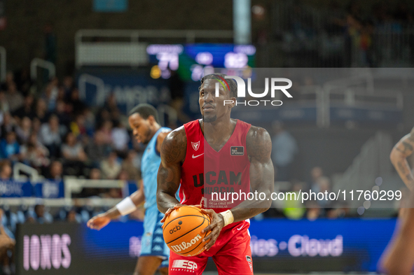 Dylan Ennis of UCAM Murcia is in action during the Liga Endesa 2024-2025 match between Morabanc Andorra and UCAM Murcia at Poliesportiu d'An...