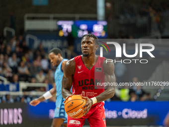 Dylan Ennis of UCAM Murcia is in action during the Liga Endesa 2024-2025 match between Morabanc Andorra and UCAM Murcia at Poliesportiu d'An...