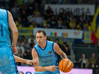 Players are in action during the Liga Endesa 2024-2025 match between Morabanc Andorra and UCAM Murcia at Poliesportiu d'Andorra in Andorra L...