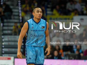 Players are in action during the Liga Endesa 2024-2025 match between Morabanc Andorra and UCAM Murcia at Poliesportiu d'Andorra in Andorra L...