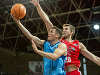 Players are in action during the Liga Endesa 2024-2025 match between Morabanc Andorra and UCAM Murcia at Poliesportiu d'Andorra in Andorra L...