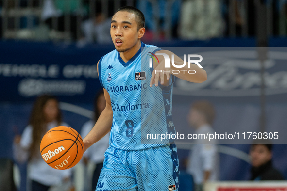 Players are in action during the Liga Endesa 2024-2025 match between Morabanc Andorra and UCAM Murcia at Poliesportiu d'Andorra in Andorra L...