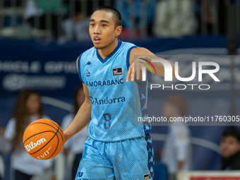 Players are in action during the Liga Endesa 2024-2025 match between Morabanc Andorra and UCAM Murcia at Poliesportiu d'Andorra in Andorra L...