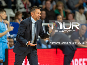 Players are in action during the Liga Endesa 2024-2025 match between Morabanc Andorra and UCAM Murcia at Poliesportiu d'Andorra in Andorra L...