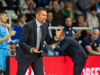 Players are in action during the Liga Endesa 2024-2025 match between Morabanc Andorra and UCAM Murcia at Poliesportiu d'Andorra in Andorra L...