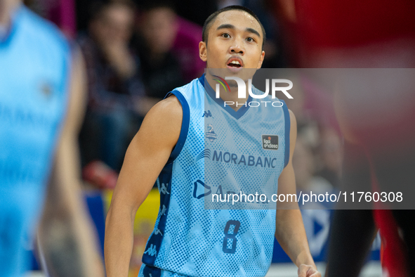 Players are in action during the Liga Endesa 2024-2025 match between Morabanc Andorra and UCAM Murcia at Poliesportiu d'Andorra in Andorra L...