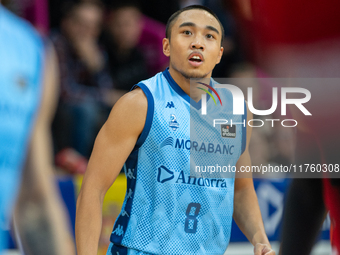 Players are in action during the Liga Endesa 2024-2025 match between Morabanc Andorra and UCAM Murcia at Poliesportiu d'Andorra in Andorra L...