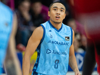 Players are in action during the Liga Endesa 2024-2025 match between Morabanc Andorra and UCAM Murcia at Poliesportiu d'Andorra in Andorra L...