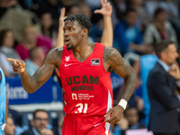 Players are in action during the Liga Endesa 2024-2025 match between Morabanc Andorra and UCAM Murcia at Poliesportiu d'Andorra in Andorra L...