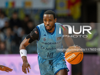 Players are in action during the Liga Endesa 2024-2025 match between Morabanc Andorra and UCAM Murcia at Poliesportiu d'Andorra in Andorra L...