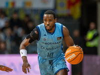 Players are in action during the Liga Endesa 2024-2025 match between Morabanc Andorra and UCAM Murcia at Poliesportiu d'Andorra in Andorra L...