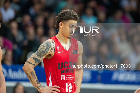 Players are in action during the Liga Endesa 2024-2025 match between Morabanc Andorra and UCAM Murcia at Poliesportiu d'Andorra in Andorra L...