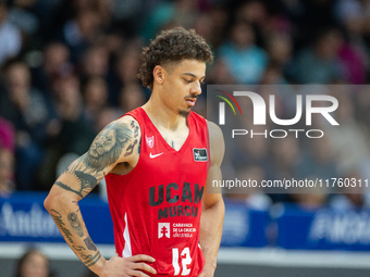 Players are in action during the Liga Endesa 2024-2025 match between Morabanc Andorra and UCAM Murcia at Poliesportiu d'Andorra in Andorra L...