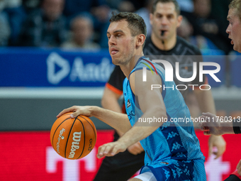 Players are in action during the Liga Endesa 2024-2025 match between Morabanc Andorra and UCAM Murcia at Poliesportiu d'Andorra in Andorra L...