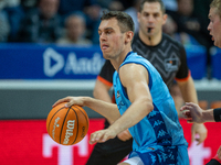 Players are in action during the Liga Endesa 2024-2025 match between Morabanc Andorra and UCAM Murcia at Poliesportiu d'Andorra in Andorra L...