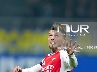 Ben White of Arsenal during the UEFA Champions League 2024/25 League Phase MD4 match between FC Internazionale and Arsenal at Stadio San Sir...