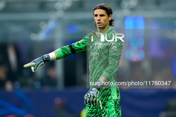 Yann Sommer of FC Internazionale gestures during the UEFA Champions League 2024/25 League Phase MD4 match between FC Internazionale and Arse...