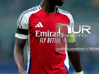 Bukayo Saka of Arsenal looks on during the UEFA Champions League 2024/25 League Phase MD4 match between FC Internazionale and Arsenal at Sta...