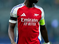 Bukayo Saka of Arsenal looks on during the UEFA Champions League 2024/25 League Phase MD4 match between FC Internazionale and Arsenal at Sta...