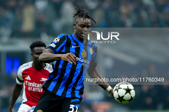 Yann Aurel Bisseck of FC Internazionale during the UEFA Champions League 2024/25 League Phase MD4 match between FC Internazionale and Arsena...