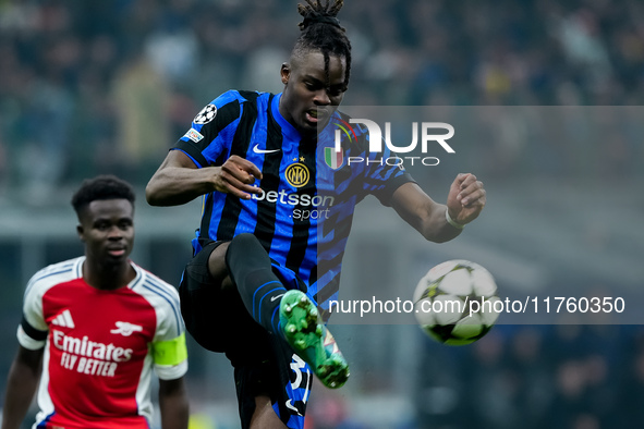 Yann Aurel Bisseck of FC Internazionale during the UEFA Champions League 2024/25 League Phase MD4 match between FC Internazionale and Arsena...