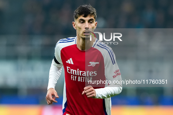 Kai Havertz of Arsenal looks on during the UEFA Champions League 2024/25 League Phase MD4 match between FC Internazionale and Arsenal at Sta...