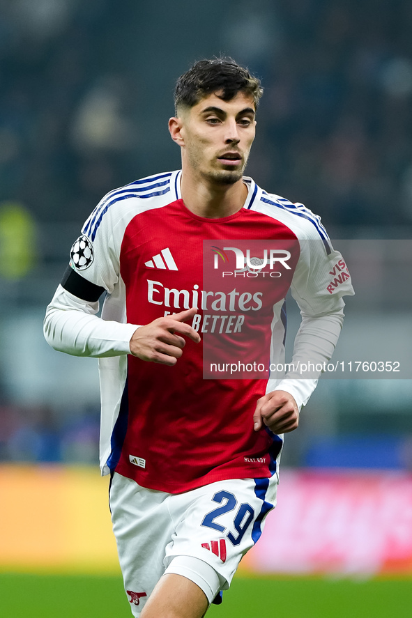 Kai Havertz of Arsenal looks on during the UEFA Champions League 2024/25 League Phase MD4 match between FC Internazionale and Arsenal at Sta...