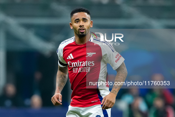 Gabriel Jesus of Arsenal looks on during the UEFA Champions League 2024/25 League Phase MD4 match between FC Internazionale and Arsenal at S...