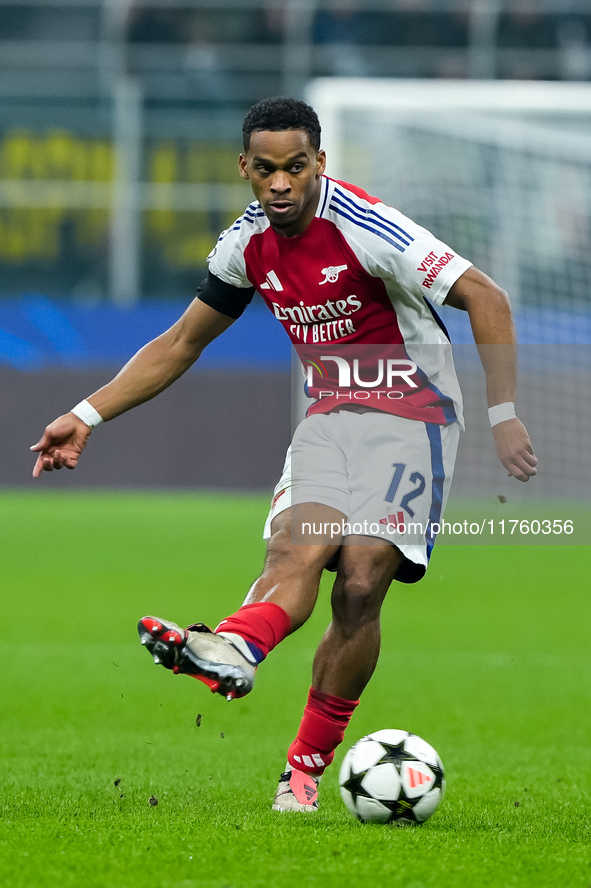 Jurrien Timber of Arsenal during the UEFA Champions League 2024/25 League Phase MD4 match between FC Internazionale and Arsenal at Stadio Sa...