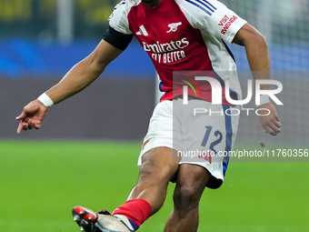 Jurrien Timber of Arsenal during the UEFA Champions League 2024/25 League Phase MD4 match between FC Internazionale and Arsenal at Stadio Sa...