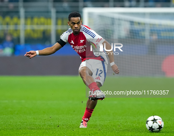 Jurrien Timber of Arsenal during the UEFA Champions League 2024/25 League Phase MD4 match between FC Internazionale and Arsenal at Stadio Sa...