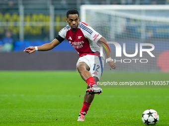 Jurrien Timber of Arsenal during the UEFA Champions League 2024/25 League Phase MD4 match between FC Internazionale and Arsenal at Stadio Sa...