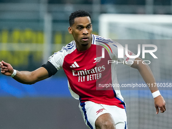 Jurrien Timber of Arsenal during the UEFA Champions League 2024/25 League Phase MD4 match between FC Internazionale and Arsenal at Stadio Sa...