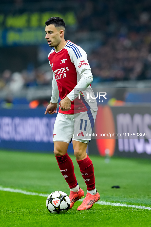 Gabriel Martinelli of Arsenal during the UEFA Champions League 2024/25 League Phase MD4 match between FC Internazionale and Arsenal at Stadi...