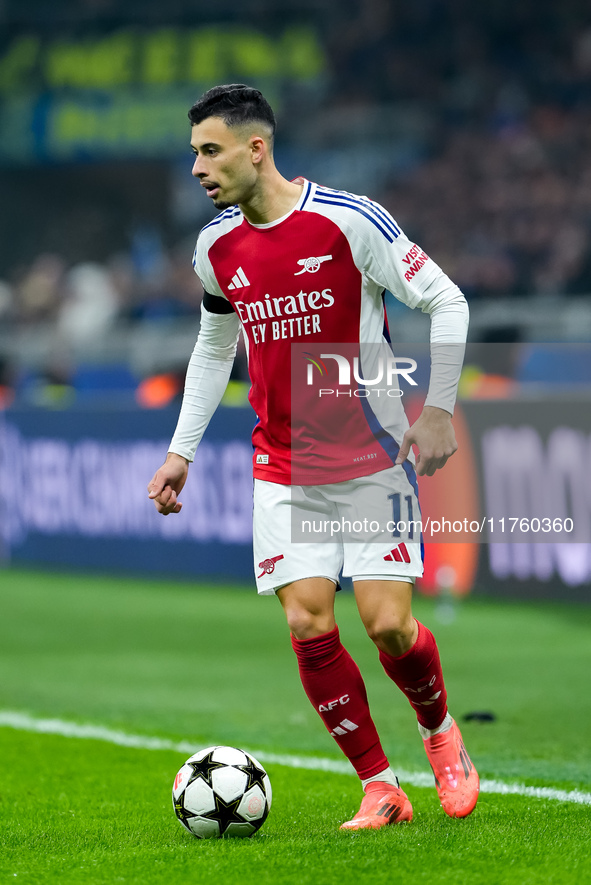 Gabriel Martinelli of Arsenal during the UEFA Champions League 2024/25 League Phase MD4 match between FC Internazionale and Arsenal at Stadi...