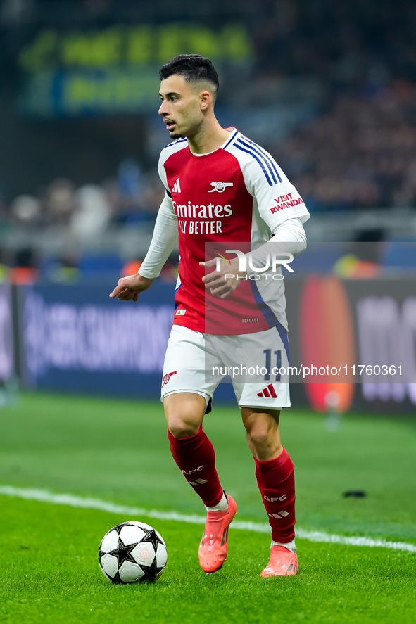 Gabriel Martinelli of Arsenal during the UEFA Champions League 2024/25 League Phase MD4 match between FC Internazionale and Arsenal at Stadi...