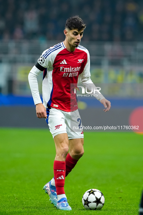 Kai Havertz of Arsenal during the UEFA Champions League 2024/25 League Phase MD4 match between FC Internazionale and Arsenal at Stadio San S...