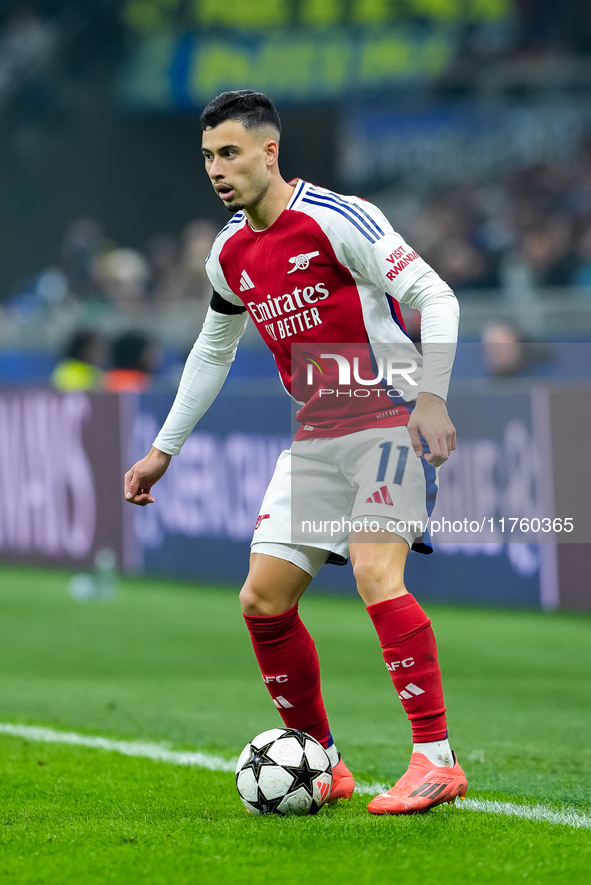 Gabriel Martinelli of Arsenal during the UEFA Champions League 2024/25 League Phase MD4 match between FC Internazionale and Arsenal at Stadi...