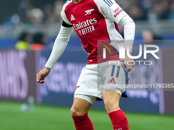 Gabriel Martinelli of Arsenal during the UEFA Champions League 2024/25 League Phase MD4 match between FC Internazionale and Arsenal at Stadi...