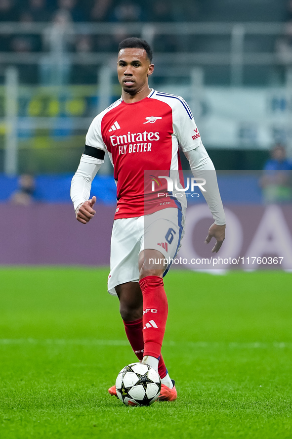 Gabriel of Arsenal during the UEFA Champions League 2024/25 League Phase MD4 match between FC Internazionale and Arsenal at Stadio San Siro...