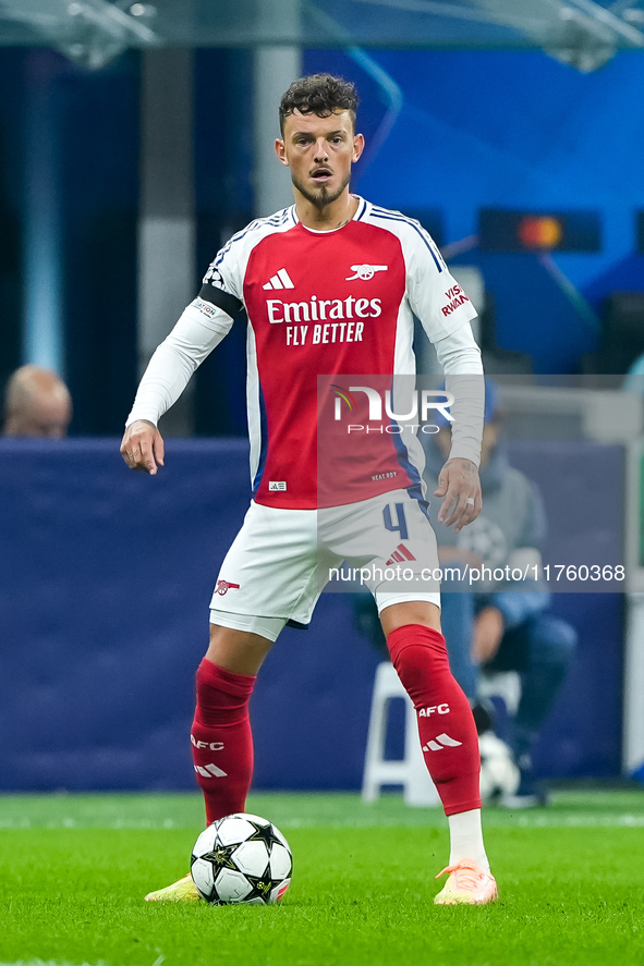 Ben White of Arsenal during the UEFA Champions League 2024/25 League Phase MD4 match between FC Internazionale and Arsenal at Stadio San Sir...