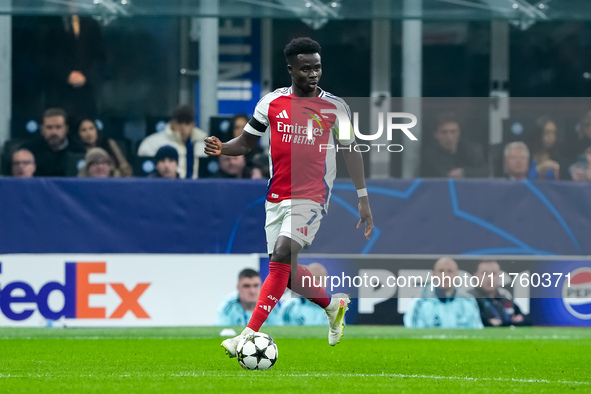 Bukayo Saka of Arsenal during the UEFA Champions League 2024/25 League Phase MD4 match between FC Internazionale and Arsenal at Stadio San S...