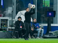 Mikel Arteta Head Coach of Arsenal gestures during the UEFA Champions League 2024/25 League Phase MD4 match between FC Internazionale and Ar...