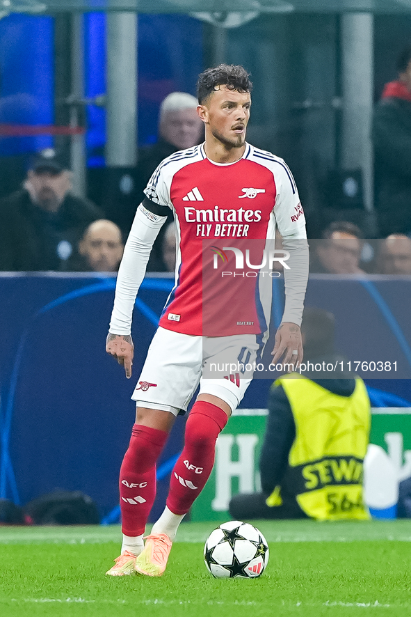 Ben White of Arsenal during the UEFA Champions League 2024/25 League Phase MD4 match between FC Internazionale and Arsenal at Stadio San Sir...